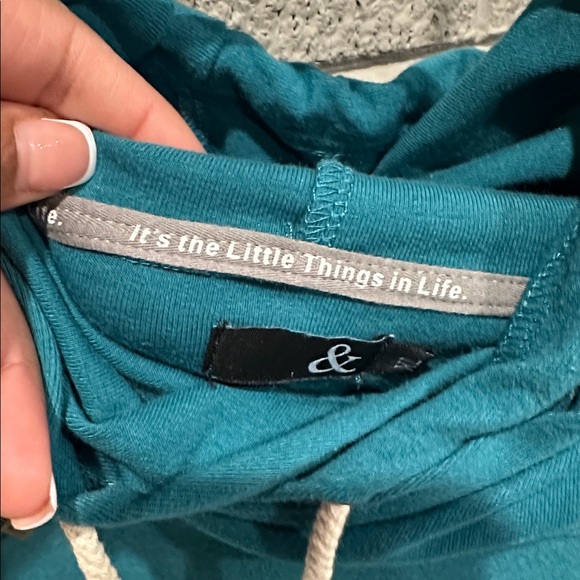 AMPERSAND AVE Teal Hoodie with White Drawstrings - Picture 2 of 3